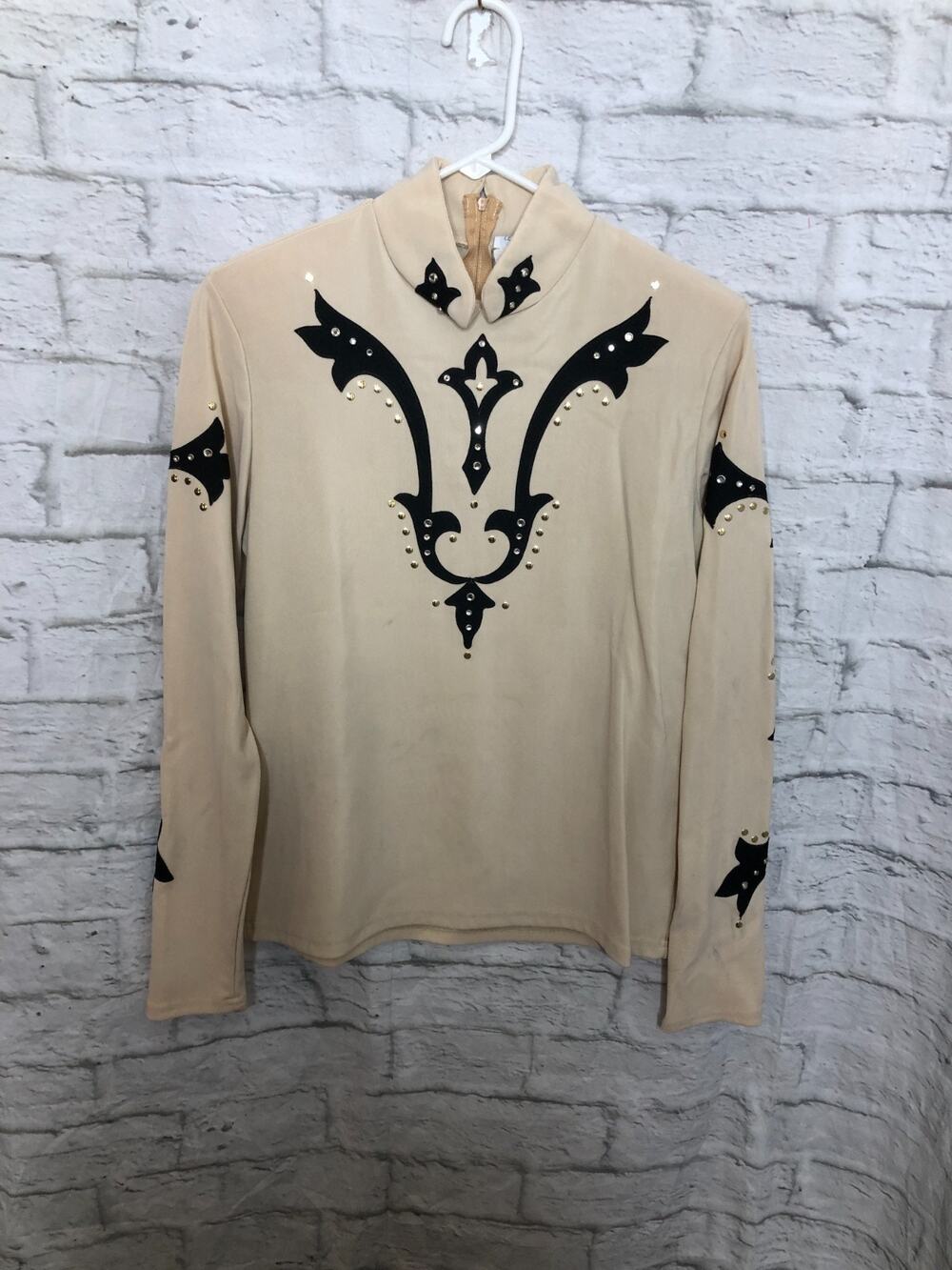 Hobby Horse Western Showmanship Tunic Shirt, Cream with black Scroll, Size XL